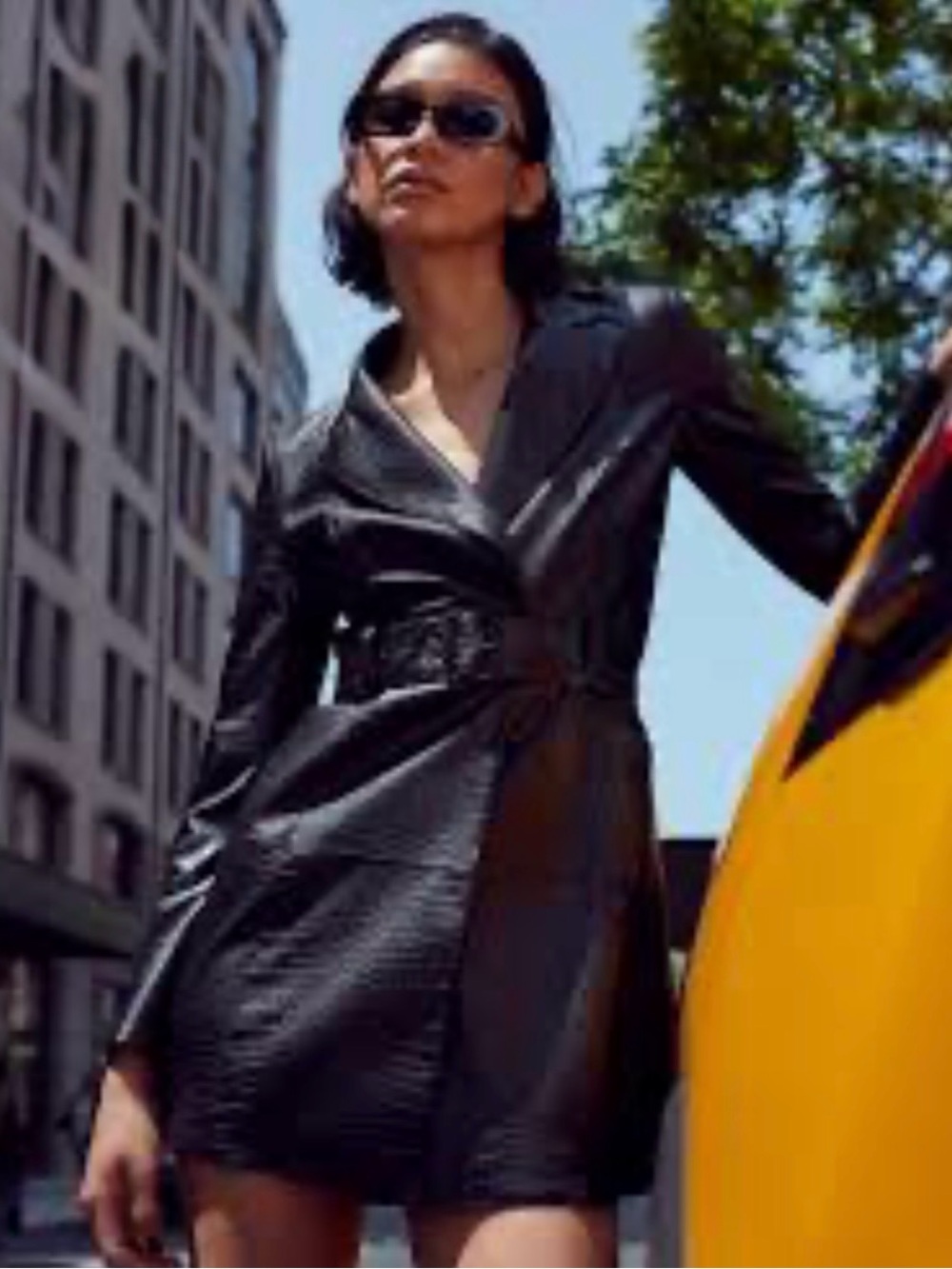 French Connection Clancy Black Faux Leather Moto Jacket Shirtdress Size 2